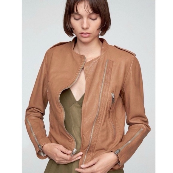 Rag & Bone Size 4 - Lyon Moto Lamb Leather Jacket - Camel MSRP $1,295 - Picture 3 of 16
